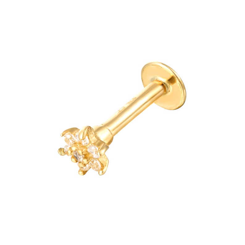 9ct gold - cz flower screwback stud - gold stud - flower stud - tiny earring - flower cz stud - helix - cartilage - conch - tragus I3SB-1155 