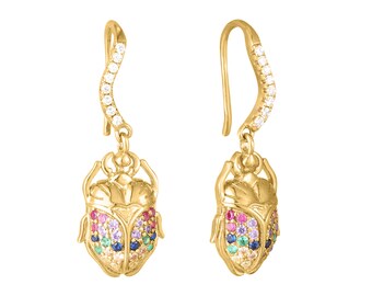 Scarab beetle - scarab earrings - beetle earrings - Egyptian jewelry - Egyptian - scarab - beetle - cz earrings - rainbow - studs -E3DH-0024