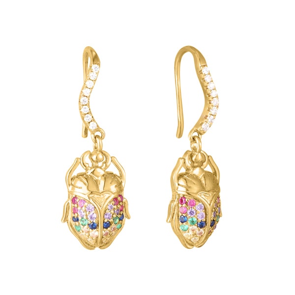 Scarab beetle - scarab earrings - beetle earrings - Egyptian jewelry - Egyptian - scarab - beetle - cz earrings - rainbow - studs -E3DH-0024