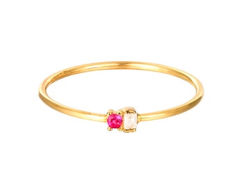 Cubic Zirconia ring - stacking ring - cz ring - tiny gold cz ring - baguette - boho ring - gemstone ring - ruby ring - gold ring - M3-R-0251