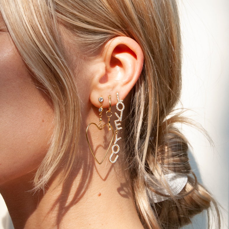 cz drop dangle gold disco studs Heart earrings silver statement earrings cz cz jewelry -E4SF-0887 studs heart studs