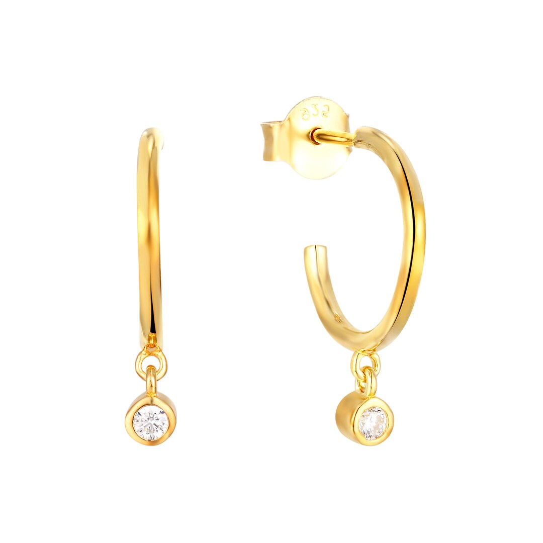 Charm Hoop CZ Stud Earrings Charm Gold Earrings Gold Gold Cz Charm ...