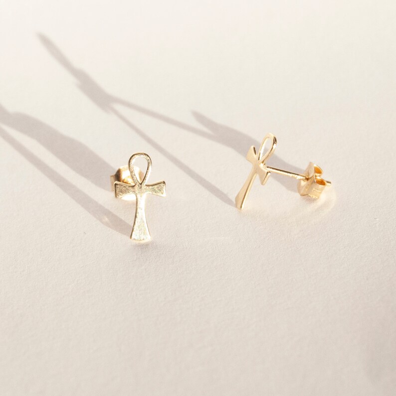 9ct Gold Ankh Studs Stud Earrings Hieroglyphic Earrings Etsy