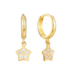 9ct gold - cubic zirconia - zodiac earring - star earrings - gold hoop earring - huggie - gold hoop - star charm hoop - gold hoop -I3HU-1190