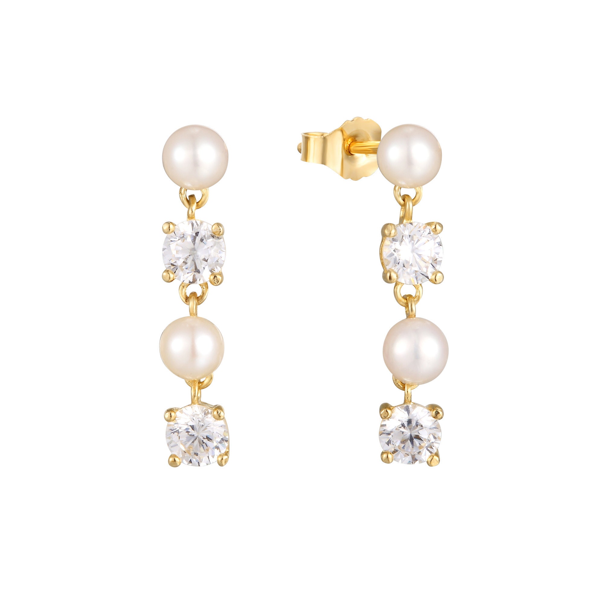 9ct Yellow Gold Freshwater Pearl  Diamond Drop Earrings  Buy Online   Free and Fast UK Insured Delivery