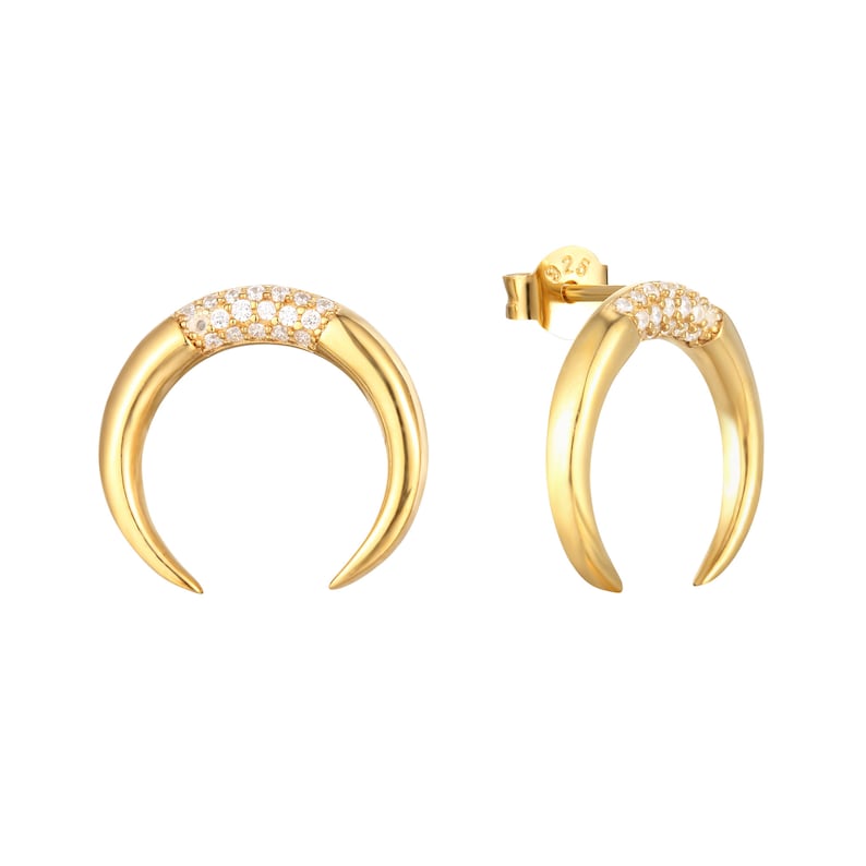 Horn studs cz earrings cubic zirconia gold earring Tusk earrings gold stud earrings wanderlust jewelry cz stud J1-SF-1383 image 1