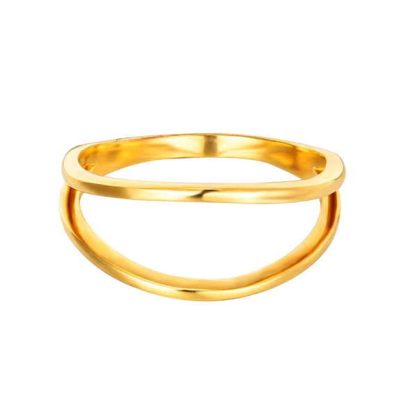 Double Bar Ring Gold Stacking Ring Chevron Ring Bar Ring Gold Ring