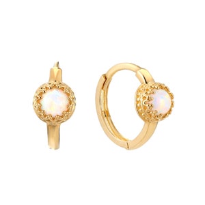 9ct gold - Opal scallop hoop earrings - opal hoop - gold hoop earring - huggies - opal - silver hoop - gold hoop - scallop hoop -I3HU-5119