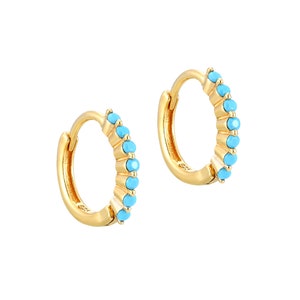 Small turquoise hoops - tiny silver hoop earrings - small hoop earrings - tiny gold hoop - turquoise hoops - gold hoop -  hoop E1HU-0387-TUR