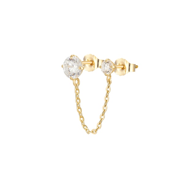 9ct gold - cz chain studs - chain studs - cz earrings - cz gold earrings - studs - white cz -  tiny stud earrings - gold studs - I3-SF-8875