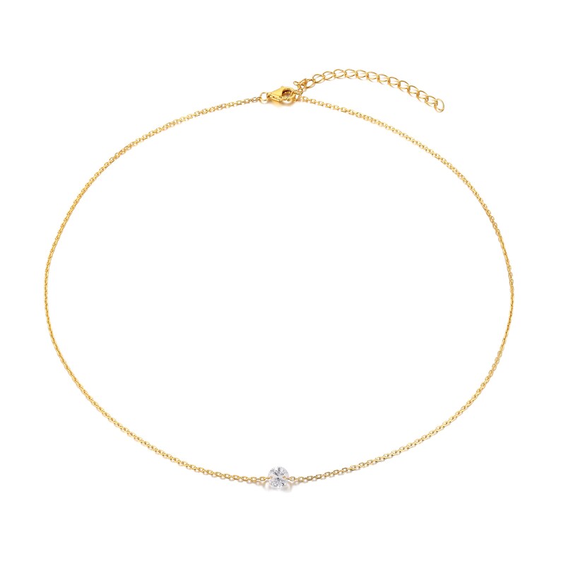 Cubic Zirconia Solitaire Floating Cz Gold Necklace Cz Etsy UK