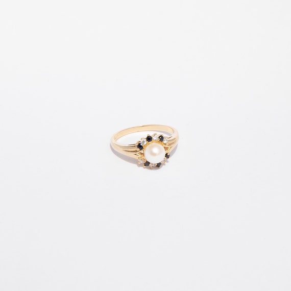 9ct gold - pearl antique ring - sapphire ring - pe