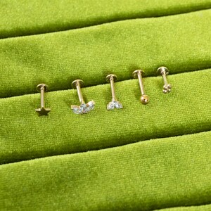 Tiny dotted labret flatback stud earring silver gold stud earring helix cartilage conch tragus gold stud M6-SB-4255 image 10
