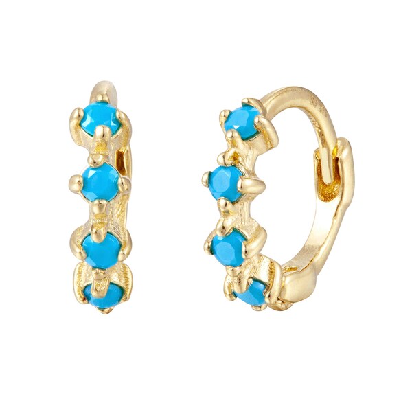 9ct Solid Gold - Turquoise - Tiny hoop earring - hoop - gold hoop earring - hoop - 9ct gold hoop - gold hoop - cartilage hoop -I3HU-4879-TUR