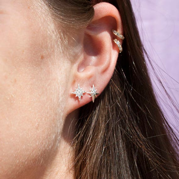 Silver Earrings By CS-DB Unique Design Clear Cubic Zircon Cluster Stud Earrings For Womens