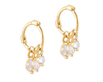 9ct gold - tiny - cz charm hoop earrings - hoop - gold hoop earring - cz huggies - hoops - 9ct gold hoops - gold - hoops -I3-HU-1566-1661