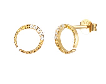 Crescent studs - tiny stud earrings - zodiac jewelry - tusk earrings - moon earrings - silver earrings - silver stud earrings - Y4-SF-1727