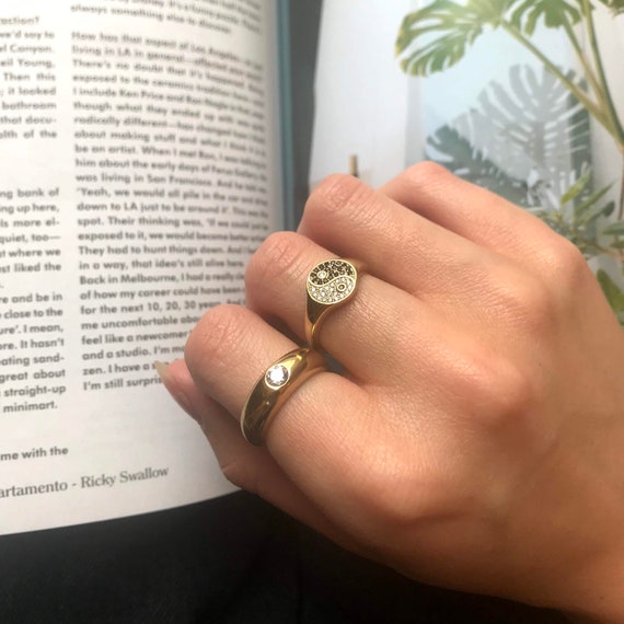 Yin Yang Signet Ring Gold Ring Yin Yang Stacking Ring Cz Ring Gold