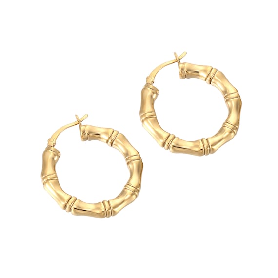 Chunky Bamboo Hoops Bamboo Hoops Gold Hoops Thick Hoop Earrings Hoops  Creole Earrings Gold Silver Thick Hoops A1CR-5401 