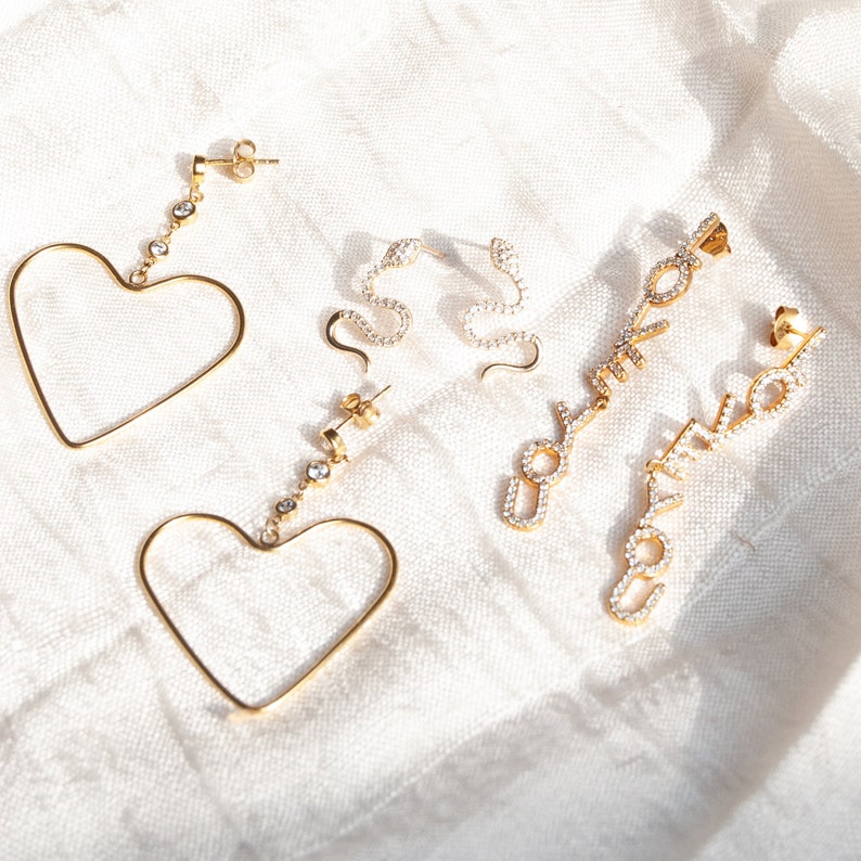 cz drop dangle gold disco studs Heart earrings silver statement earrings cz cz jewelry -E4SF-0887 studs heart studs