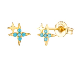 Turquoise - North Star - Stud Earrings - silver - gold - silver studs  - star earrings - gold studs - star studs - constellation -M6-SF-3743