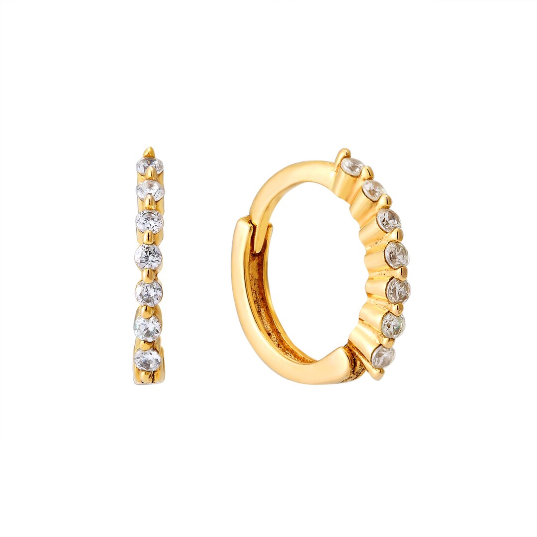 Small Cz Gold Hoops Tiny Gold Hoop Earrings Small Hoop Earrings Tiny ...