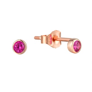 Tiny - 9ct gold - Ruby bezel studs - ruby - 9ct white gold - 9ct rose gold - gold earrings - tiny gold earrings - tiny gold stud - I3SF-0249