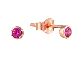 Tiny - 9ct gold - Ruby bezel studs - ruby - 9ct white gold - 9ct rose gold - gold earrings - tiny gold earrings - tiny gold stud - I3SF-0249