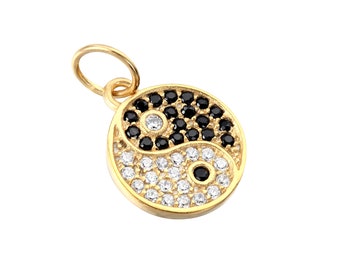 Yin yang - charm - pendant - necklace - yin yang - cz - yin yang necklace - cubic zirconia - silver - gold - silver charm - layer -E4PD-1892