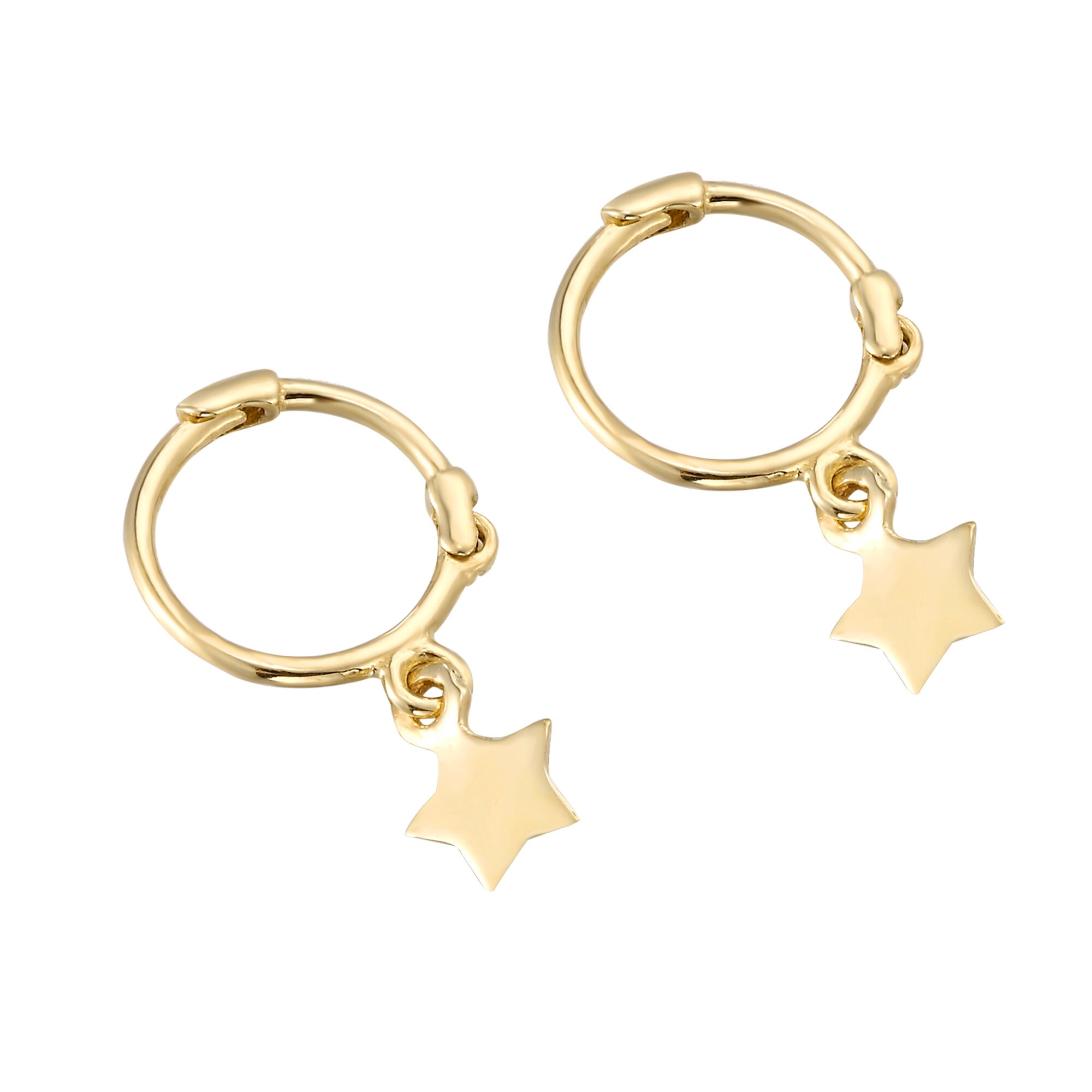 9ct Gold Tiny Star Charm Hoops Rose Gold Hoop Tiny - Etsy UK