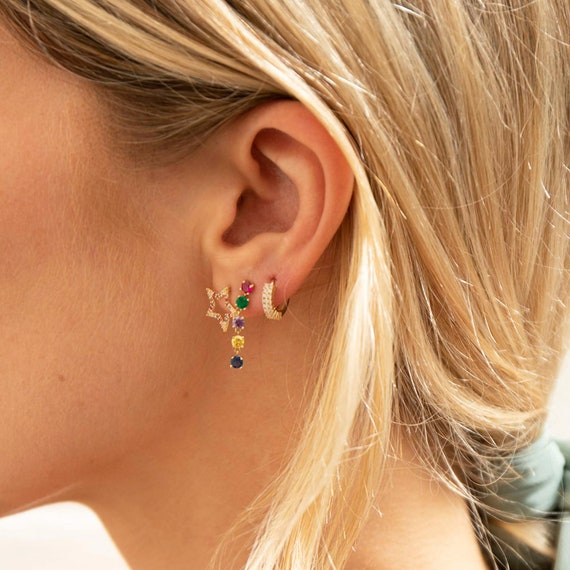 9ct Gold Rainbow Star Stud Earrings Studs Rainbow Cz Star Earrings