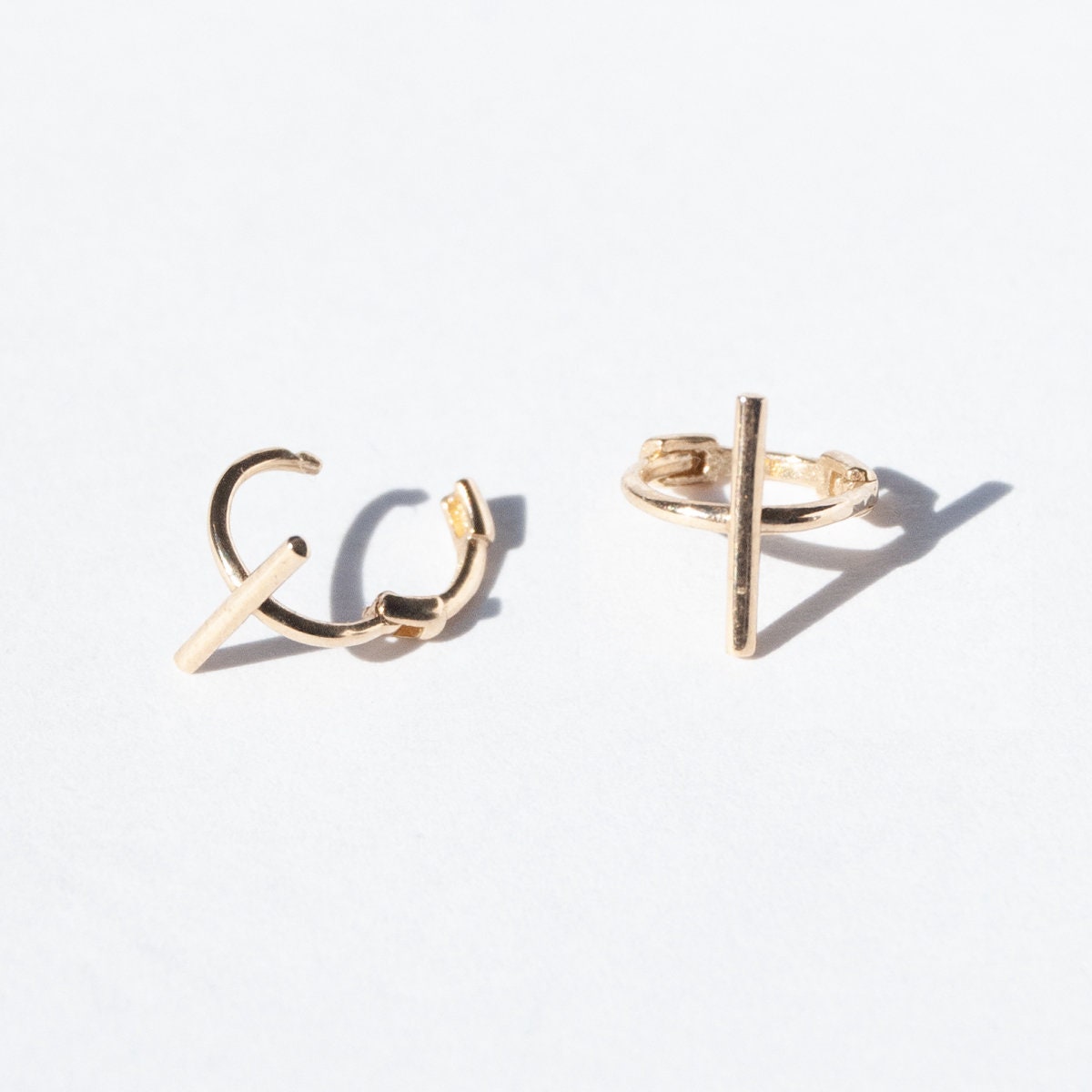 9ct Gold Tiny Paralell Bar Hoop Earrings Geometric Tiny - Etsy UK