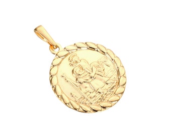 Jewelco London 9ct Yellow Gold Round St Christopher Medallion Charm Pendant 10x17mm