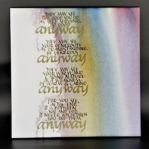 Anyway custom calligraphy 8X8 ceramic tile with wrought-iron easel