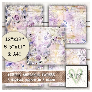 Papers, Printable, Purple, Ambiance, Journal, Digital Download, Scrapbook, Junk Journal, Paper Pack, Journal Pages, pack, kit, shabby, pink