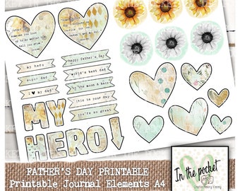 Father's Day, Quotes, Word Labels, Hearts, Words, Printable, Digital Download, Hearts, Journal, Junk Journal, Ephemera, Stickers, father