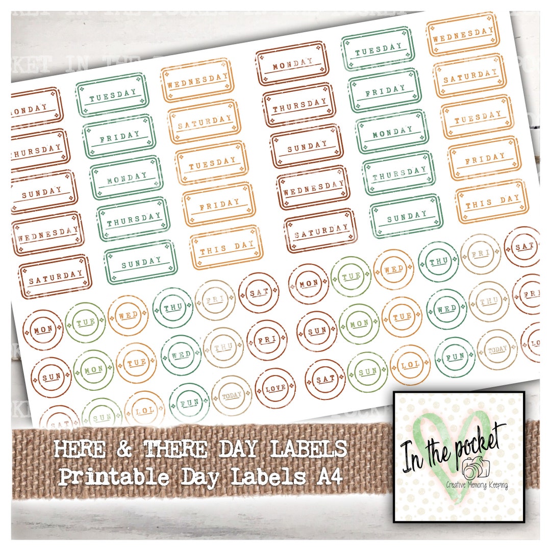 Day Labels, Days, Printable, Digital Download, Journal, Paper, Labels, Junk Journal, Ephemera ...