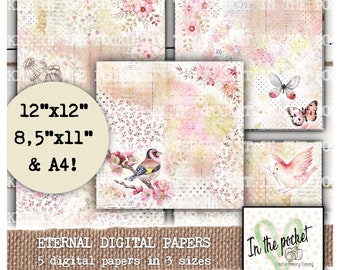Printable, Papers, Journal, Spring, May, Mother's Day, Digital Download, Scrapbook, Papers, Junk Journal, Paper Pack, Birds, Butterflies