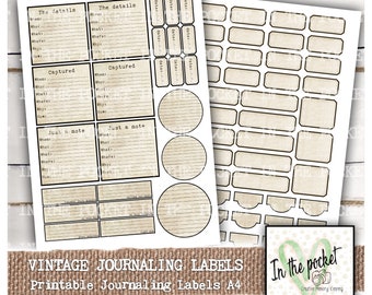Vintage Labels, Printable, Digital Download, Scrapbook, Journal, Junk Journal, Ephemera, Stickers, Date, Vintage, Labels, Journal Supplies