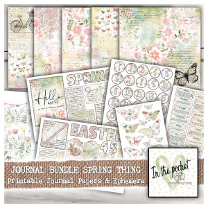 Bundle, Journal, Printable, Frühling, Ostern, Kit, Hintergrundpapiere, Download, Scrapbook, Papier, Junk Journal, Kit, Ephemera, Daily Journal