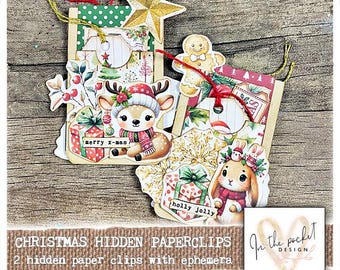 Graffetta Verborgen, Kerstmis, Schattig, Bladwijzer, Dagboek, Afdrukbaar, Download digitale, Junk Journal, Ephemera, Paperclip, Pocket