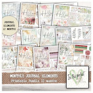 Bundle, Monthly, Journal, Elements, Year, Printable, Kit, Download, Scrapbook, Paper, Junk Journal, Kit, Ephemera, Daily Journal, Supplies