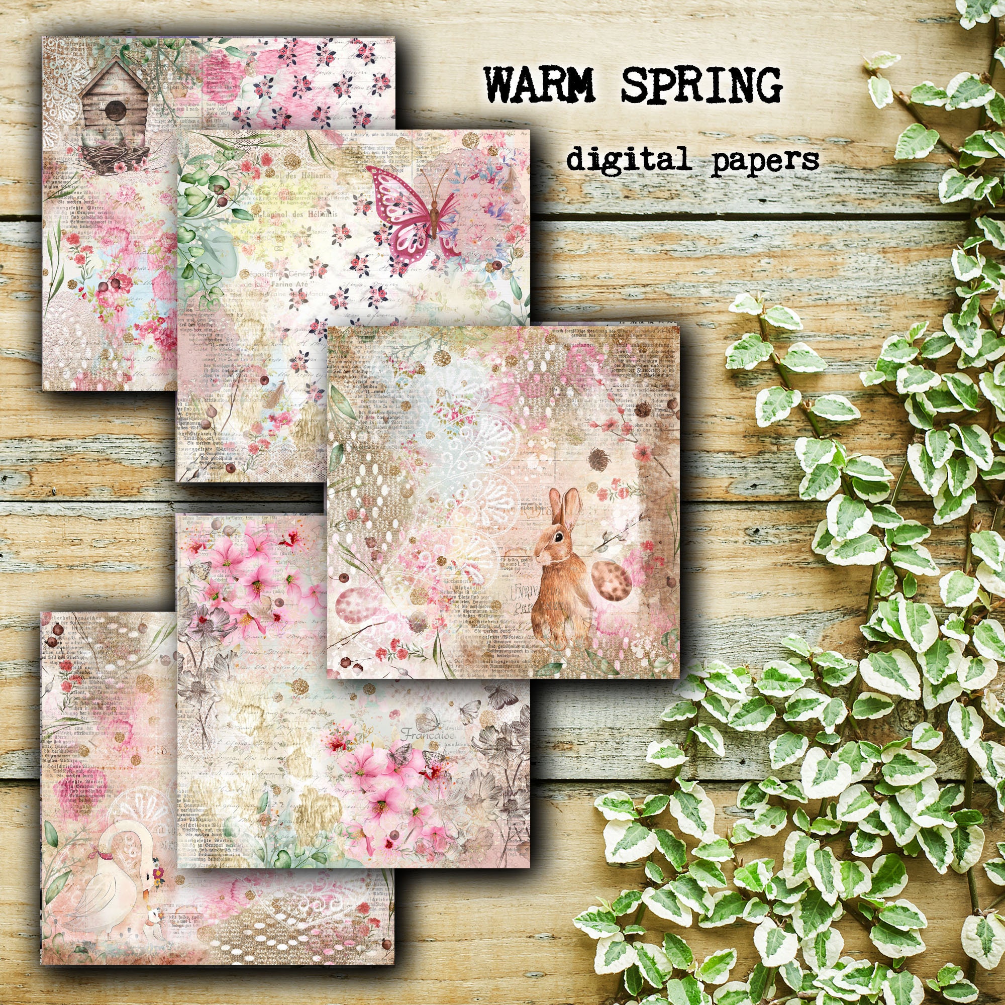 Spring, Papers, Printable, Pink, Journal, Digital Download, Scrapbook ...