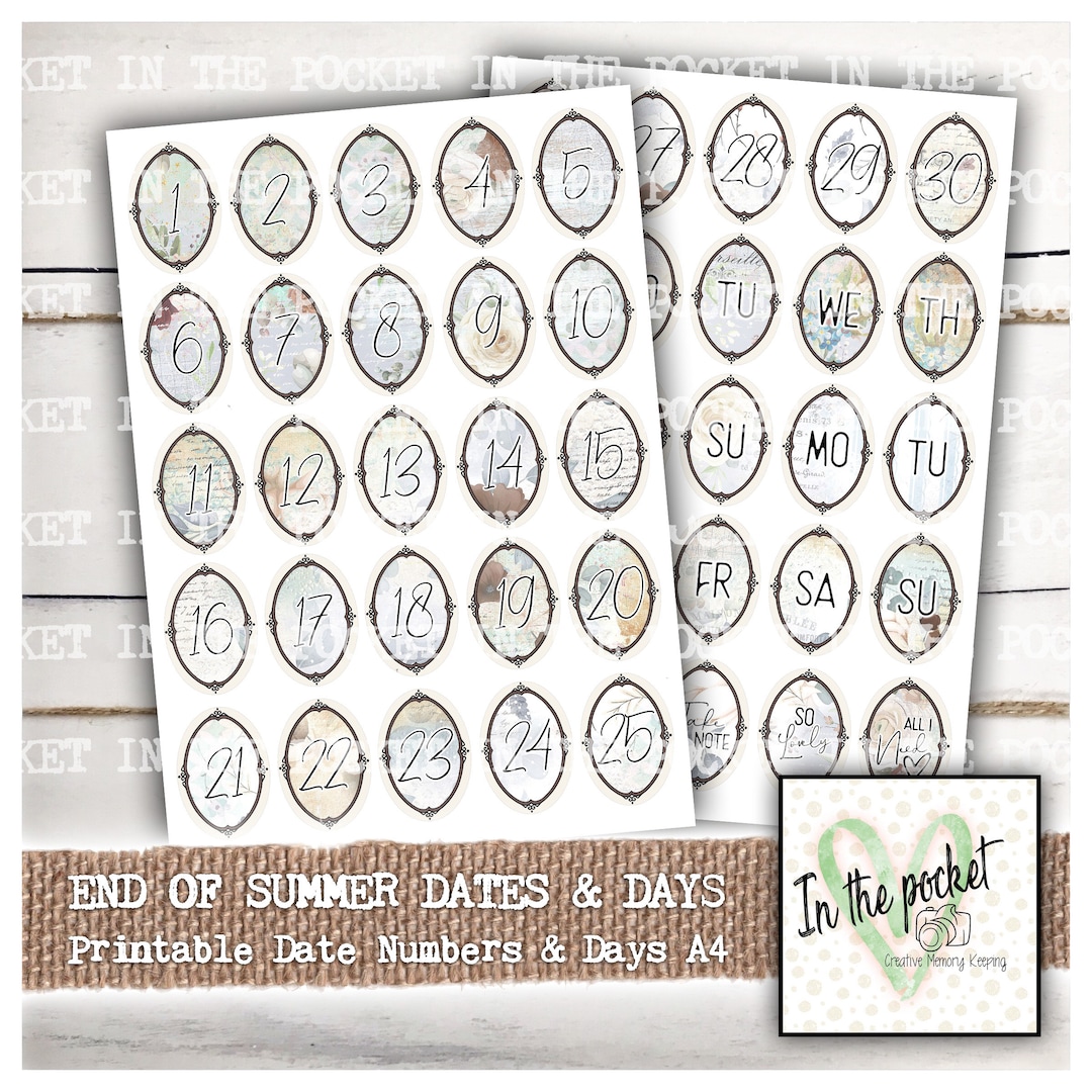 Dates, Days, Printable, Daily, Numbers, Digital Download, Scrapbook ...