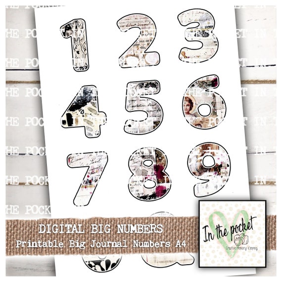 big numbers printable digital download scrapbook journal etsy