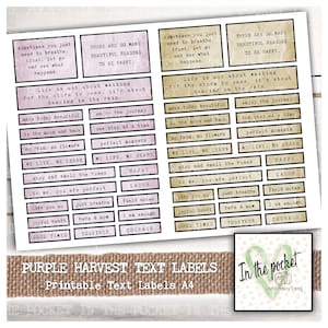 Text Labels, Labels, Words, Quotes, Journal, Labels, Printable, Digital Download, Paper, Junk Journal, Ephemera, Stickers, Vintage, Purple