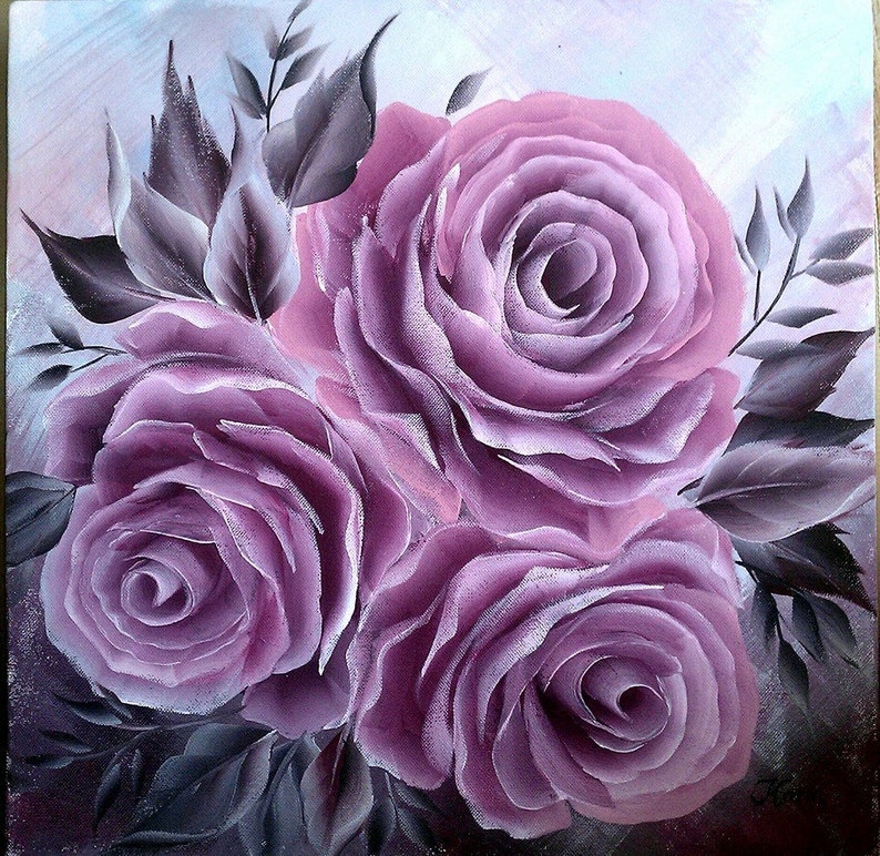 Shabby chic Roses acrylic painting on canvas One stroke Etsy
