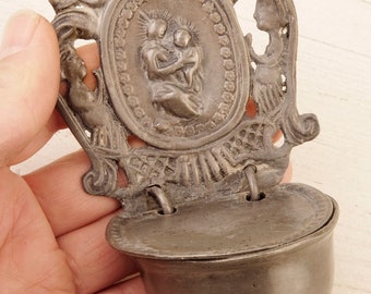 antique pewter holy water vessel