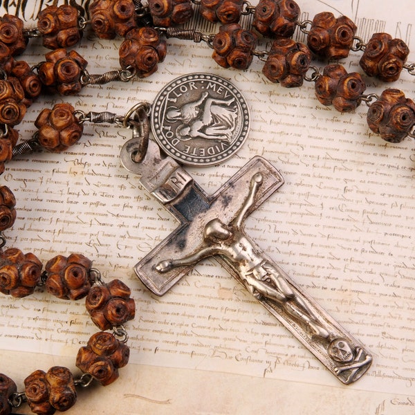 antique silver cross rosary