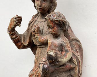 Antique Florentine Madonna Mary With Child Wood Icon Plaque , Italian ...